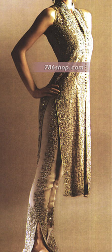  Beige Chiffon Trouser Suit | Pakistani Party Wear Dresses USA- Image 1