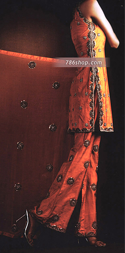  Orange Silk Trouser Suit | Pakistani Party Wear Dresses- Image 1