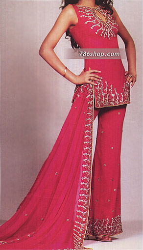  Hot Pink Silk Suit | Pakistani Party Wear Dresses- Image 1