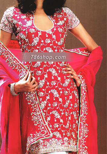  Hot Pink Chiffon Suit | Pakistani Party Wear Dresses- Image 1