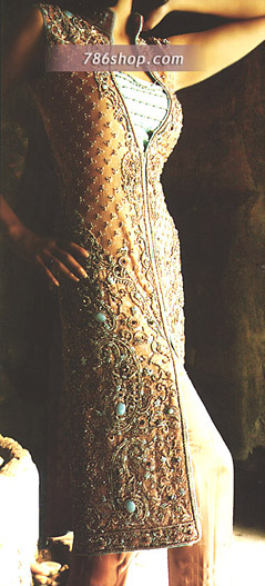  Light Golden Chiffon Trouser Suit | Pakistani Party Wear Dresses USA- Image 1