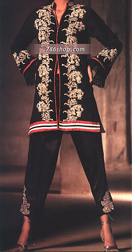  Black Chiffon Trouser Suit | Pakistani Party Wear Dresses USA- Image 1