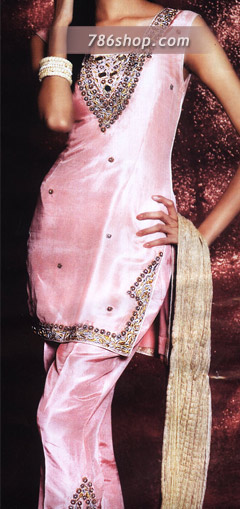  Light Pink Silk Trouser Suit | Pakistani Party Wear Dresses USA- Image 1