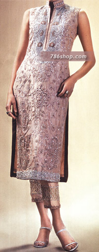  Tea Pink Silk Trouser Suit | Pakistani Party Wear Dresses USA- Image 1