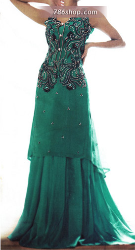  Green Chiffon Lehnga | Pakistani Party Wear Dresses USA- Image 1