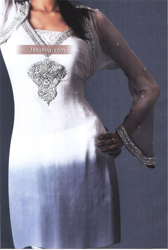  White/Grey Chiffon Suit  | Pakistani Party Wear Dresses- Image 1