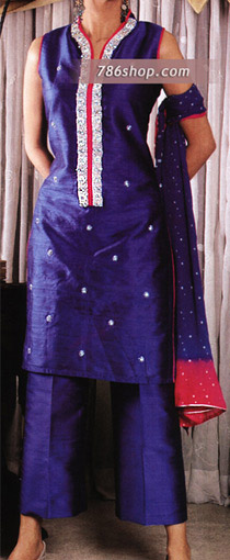  Blue Silk Trouser Suit | Pakistani Party Wear Dresses USA- Image 1