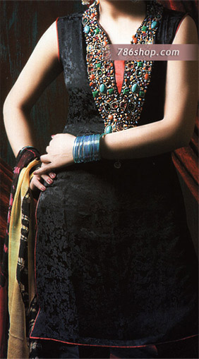  Black Jamawar Suit | Pakistani Party Wear Dresses- Image 1