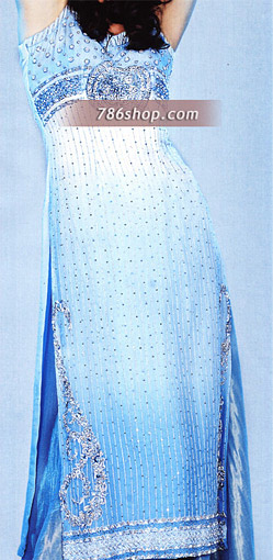  Turquoise Chiffon Suit | Pakistani Party Wear Dresses- Image 1