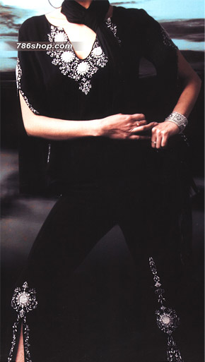 Black Georgette Trouser Suit  | Pakistani Party Wear Dresses- Image 1