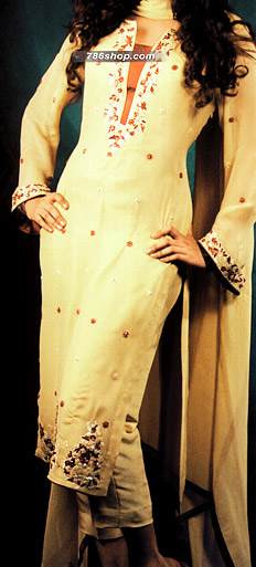  Cream Chiffon Suit | Pakistani Party Wear Dresses USA- Image 1