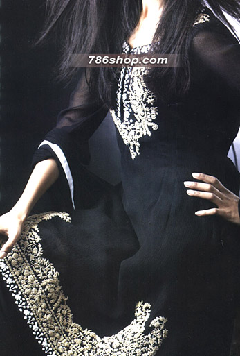  Black Chiffon Suit | Pakistani Party Wear Dresses- Image 1