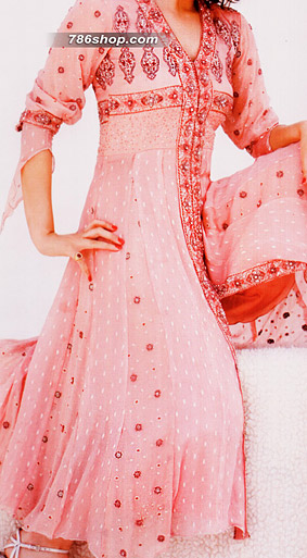  Pink Chiffon Suit | Pakistani Party Wear Dresses- Image 1