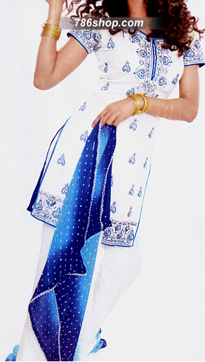  White/Blue Chiffon Trouser Suit | Pakistani Party Wear Dresses- Image 1