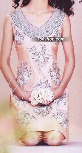  Peach Silk Suit | Pakistani Party Wear Dresses USA- Image 1
