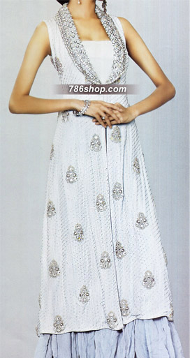  Light Blue Chiffon Lehnga   | Pakistani Party Wear Dresses USA- Image 1