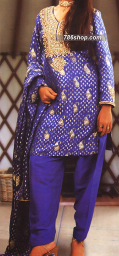  Royal Blue Jamawar Zarri Suit   | Pakistani Party Wear Dresses USA- Image 1