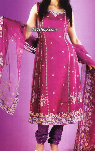  Magenta/Purple Chiffon Suit | Pakistani Party Wear Dresses- Image 1