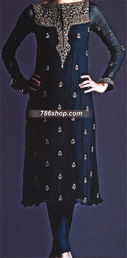  Navy Blue Chiffon Suit  | Pakistani Party Wear Dresses- Image 1