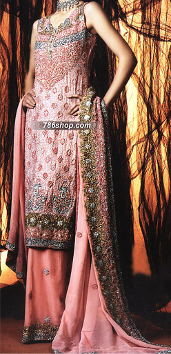  Pink Chiffon Suit | Pakistani Party Wear Dresses- Image 1