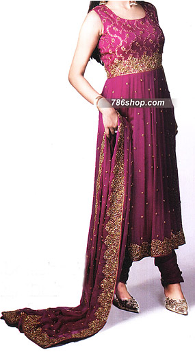  Magenta Chiffon Suit  | Pakistani Party Wear Dresses- Image 1