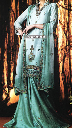  Sea Green Chiffon Suit | Pakistani Party Wear Dresses- Image 1