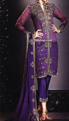  Purple Jamawar Chiffon Suit | Pakistani Party Wear Dresses- Image 1