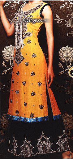  Yellow/Black Chiffon Suit | Pakistani Party Wear Dresses- Image 1