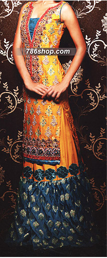  Mustard Silk Suit     | Pakistani Party Wear Dresses USA- Image 1