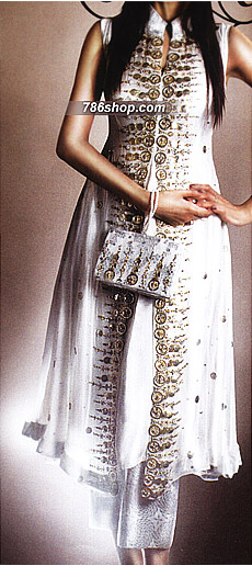  White Chiffon Suit     | Pakistani Party Wear Dresses USA- Image 1