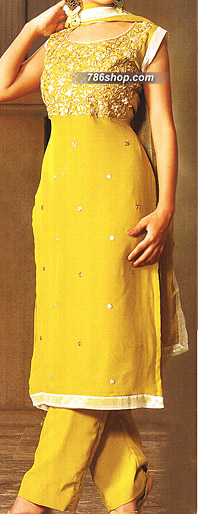  Yellow Chiffon Suit     | Pakistani Party Wear Dresses- Image 1