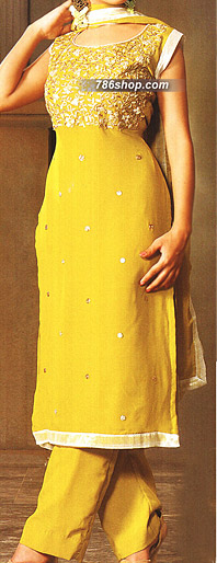  Yellow Chiffon Suit     | Pakistani Party Wear Dresses USA- Image 1