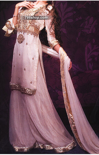  White Chiffon Lehnga     | Pakistani Party Wear Dresses- Image 1