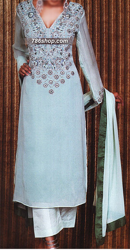  Light Turquoise Chiffon Suit     | Pakistani Party Wear Dresses- Image 1