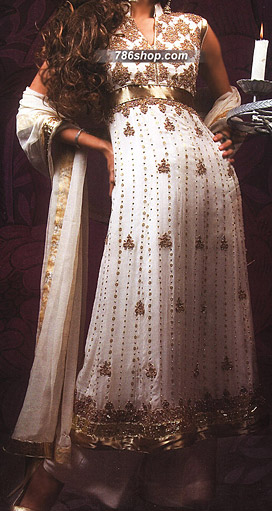  White Chiffon Suit     | Pakistani Party Wear Dresses USA- Image 1