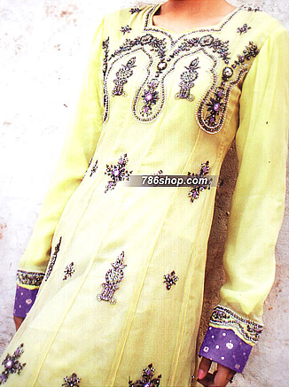  Yellow/Purple Chiffon Suit     | Pakistani Party Wear Dresses USA- Image 1