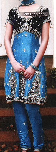 Black/Blue Chiffon Suit | Pakistani Party Wear Dresses- Image 1