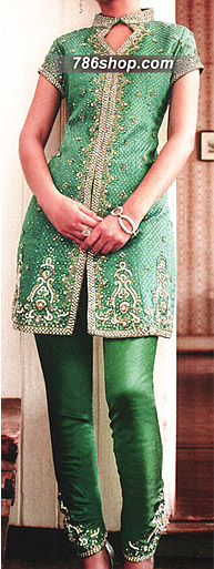  Green Jamawar Suit | Pakistani Party Wear Dresses- Image 1