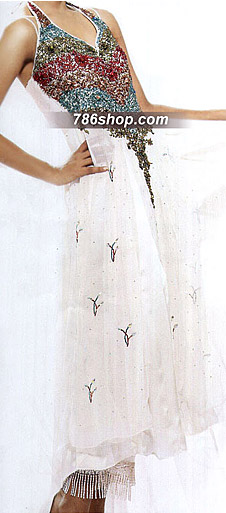  White Chiffon Suit | Pakistani Party Wear Dresses- Image 1