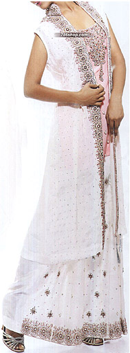  White/Pink Chiffon Suit | Pakistani Party Wear Dresses- Image 1