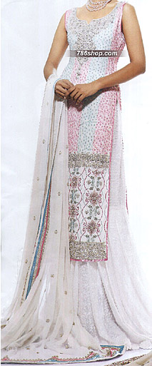  Off-White/Green Chiffon Lehnga | Pakistani Party Wear Dresses- Image 1