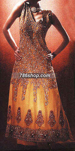  Mustard Chiffon Suit  | Pakistani Party Wear Dresses- Image 1