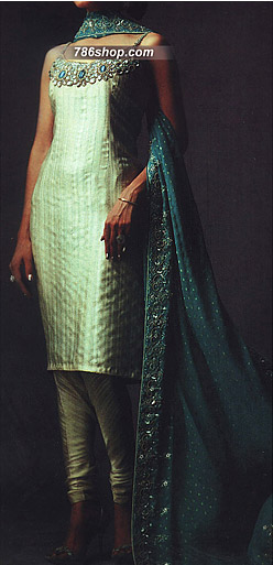 Light Green Silk Suit | Pakistani Party Wear Dresses USA- Image 1
