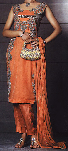  Orange Chiffon Suit | Pakistani Party Wear Dresses- Image 1