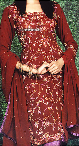  Maroon Chiffon Suit    | Pakistani Party Wear Dresses- Image 1