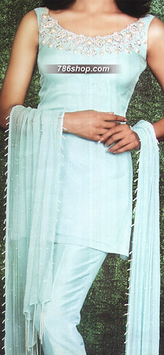  Turquoise Chiffon Suit | Pakistani Party Wear Dresses- Image 1