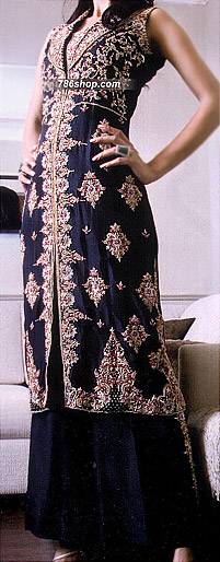  Navy Blue Chiffon Suit  | Pakistani Party Wear Dresses USA- Image 1