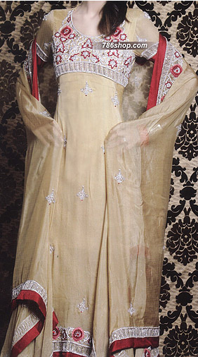  Light Golden Chiffon Suit  | Pakistani Party Wear Dresses- Image 1