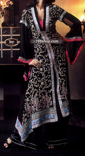  Black Chiffon Suit | Pakistani Party Wear Dresses- Image 1