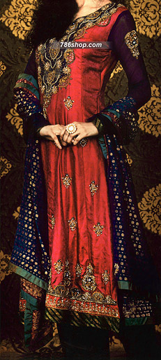  Deep Red Jamawar Suit  | Pakistani Party Wear Dresses USA- Image 1